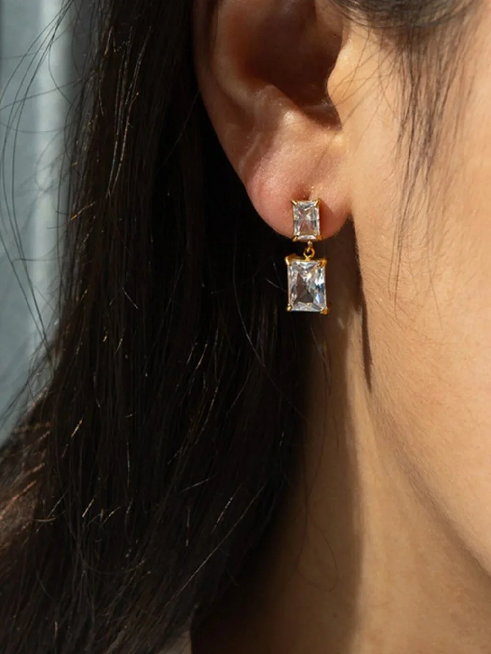 18K Gold Plated Stainless Steel Pendant Earrings Drop Sparkling Dangle Studs